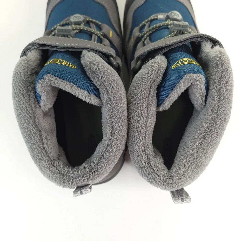 KEEN Targhee Mid Hiking Boots Youth 4‎ Blue Gray Waterproof Outdoor Play Walking